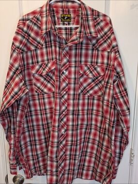 Wyoming Traders Pearl Snap Shirt XXL Red Plaid Western Cowboy Long Sleeve